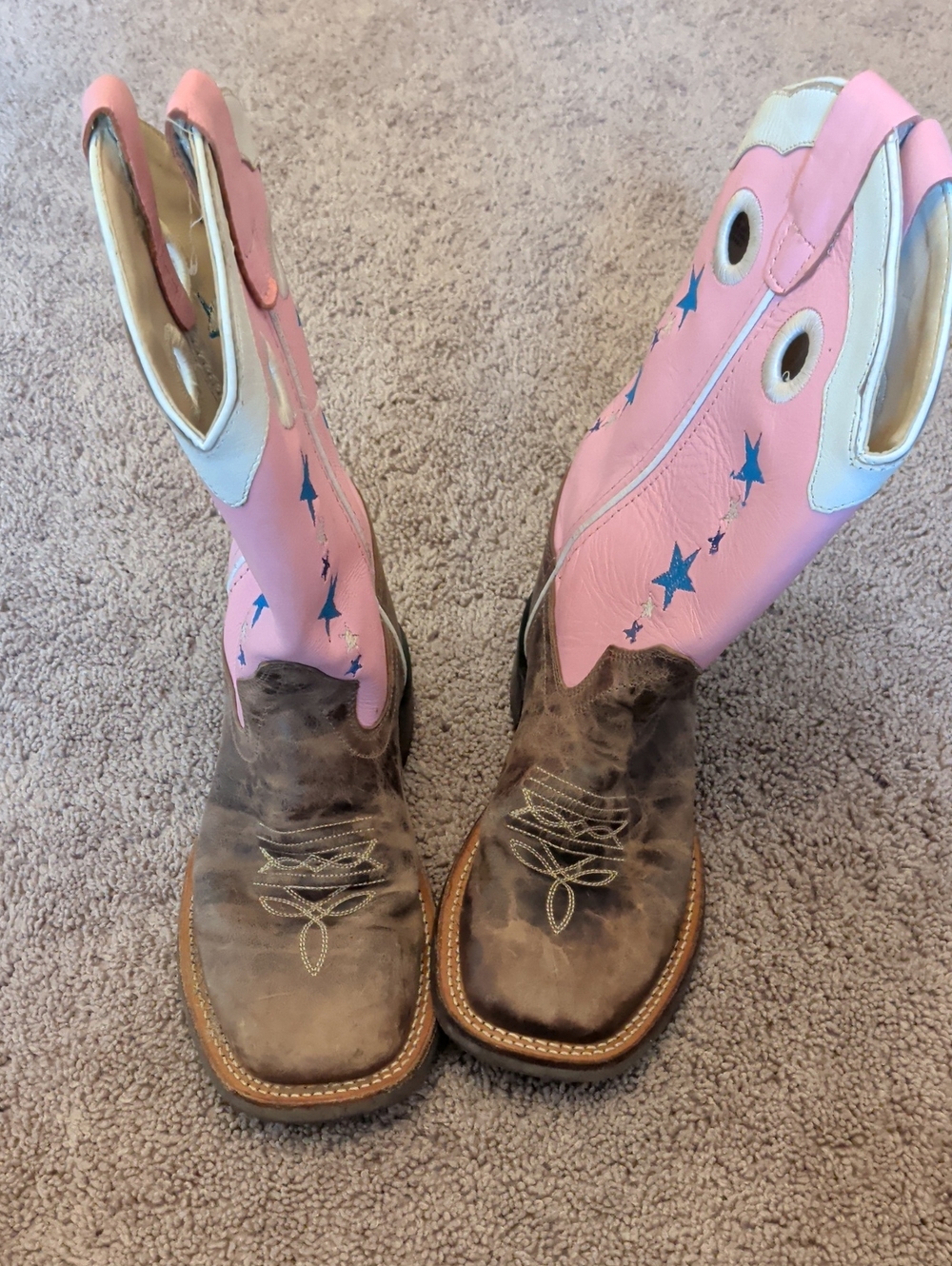 Old West Pink and Brown Lace Up Star Western Boots for Women